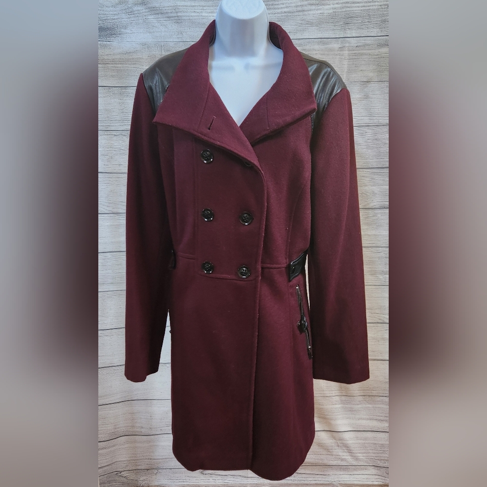Burgandy wool knee-length womens peacoat